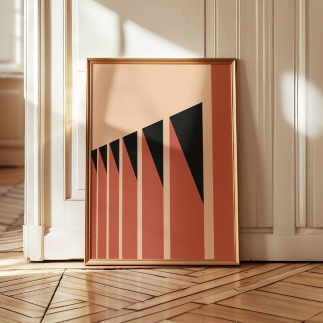 Bauhaus Architecture Art Print - Sunset Series Dark Warm Tones Geometric Wall Minimalist - image 1