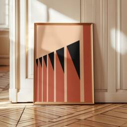 Bauhaus Architecture Art Print - Sunset Series Dark Warm Tones Geometric Wall Minimalist - thumbnail 1
