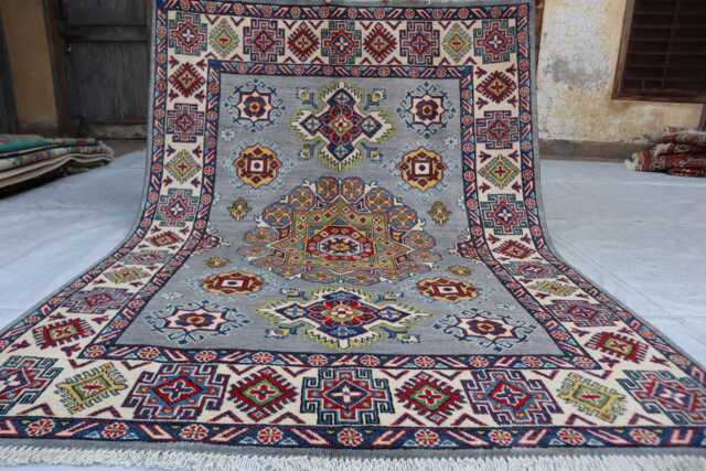 5x7 Ft Afghan Kazak Hand Knotted Area Rug, Red Luxury New Rug, Medallion Geometric Carpet, Rug For Living Room Carpet - image 1