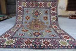 5x7 Ft Afghan Kazak Hand Knotted Area Rug, Red Luxury New Rug, Medallion Geometric Carpet, Rug For Living Room Carpet - thumbnail 1