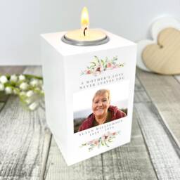 Floral Photo White Tea Light Holder - Personalised Wooden Candle, Keepsake Gift - thumbnail 1