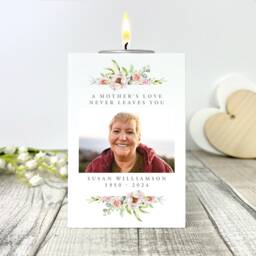 Floral Photo White Tea Light Holder - Personalised Wooden Candle, Keepsake Gift - thumbnail 3