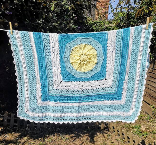 Cot Blanket, Baby Sunshine & Pale Turquoise Pretty Design For Cot Or Pram, Gift - image 1