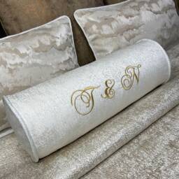 "Luxury Personalised Initial Embroidered Bolster Cushion 16""x6" - thumbnail 4