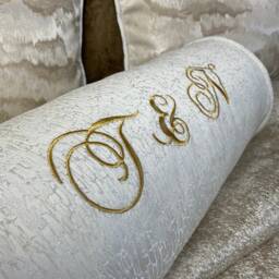 "Luxury Personalised Initial Embroidered Bolster Cushion 16""x6" - thumbnail 2