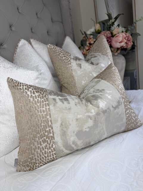 Gold Champagne Lumbar Cushion Cover Antelope/Tessere Modern Glam Pillow Case Handmade in Uk, Interior Designer - image 1
