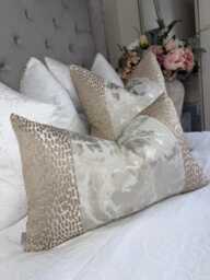 Gold Champagne Lumbar Cushion Cover Antelope/Tessere Modern Glam Pillow Case Handmade in Uk, Interior Designer
