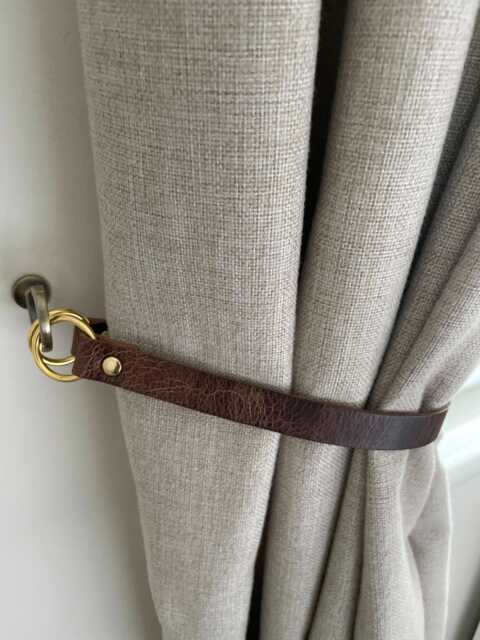 Handmade Antique Brown Leather Curtain Tie Back 3/4 Inch Wide Choice Of Fixing - image 1