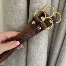 Handmade Antique Brown Leather Curtain Tie Back 3/4 Inch Wide Choice Of Fixing - thumbnail 3