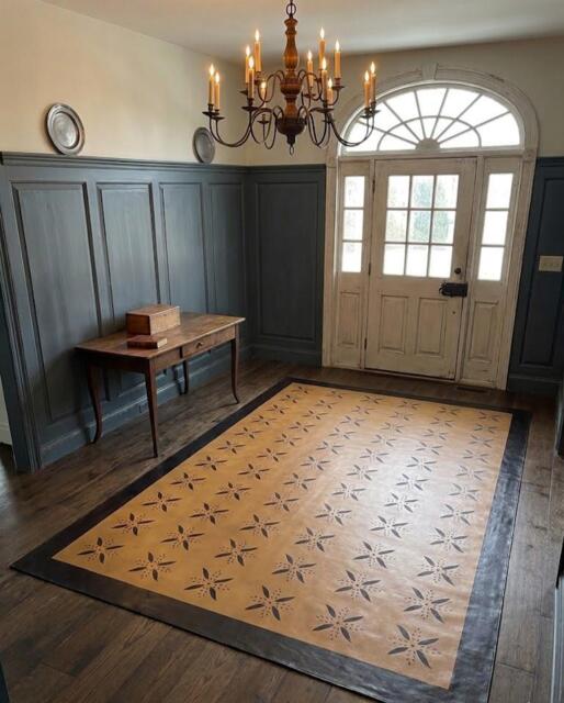 Early American Floorcloth. Primitive Floor Cloth. Folk Art Area Rug. Hand Painted Canvas Folk Rugs - image 1