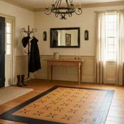 Early American Floorcloth. Primitive Floor Cloth. Folk Art Area Rug. Hand Painted Canvas Folk Rugs - thumbnail 3