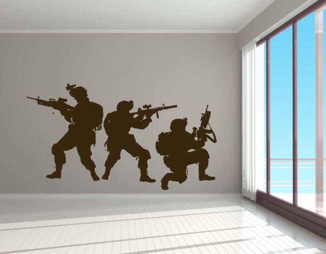 Military Wall Decal, Army Soldier Silhouette Art, Tactical Combat Decor, Swat Team Sticker, Veteran's Day Design - image 1