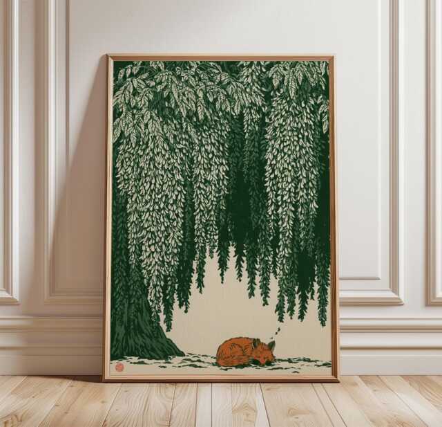 Sleeping Fox Under Wisteria Poster, Japanese Nature Wall Art - image 1