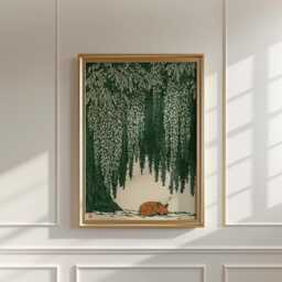 Sleeping Fox Under Wisteria Poster, Japanese Nature Wall Art - thumbnail 2