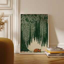 Sleeping Fox Under Wisteria Poster, Japanese Nature Wall Art - thumbnail 3