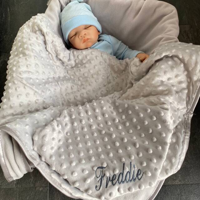 Personalised Baby Blanket Bubble Feel Grey Newborn New Gift Embroidered Name - image 1