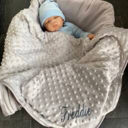Personalised Baby Blanket Bubble Feel Grey Newborn New Gift Embroidered Name - thumbnail 1
