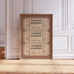 Shower Karaoke Print Pink Bathroom Retro Cream Aesthetic Singing Funny Wall Art Vintage Trendy Home Decor Physical Ticket Stub - thumbnail 3