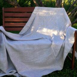 Natural Rustic Linen Bed Cover/Throw With Fringes - thumbnail 2