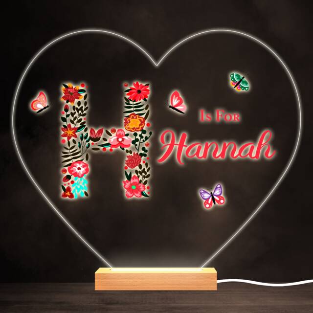 Floral Alphabet Butterflies Letter H Heart Personalised Gift Lamp Night Light - Bedroom - image 1