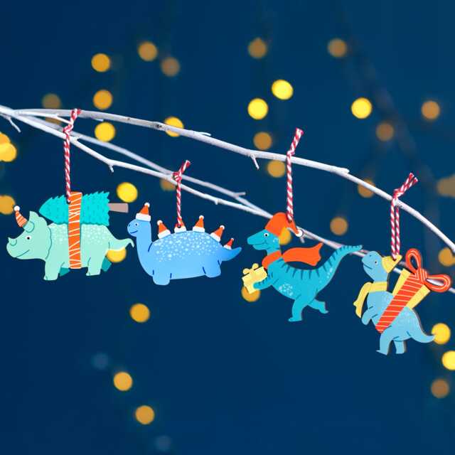 Set Of Four Children's Dinosaur Christmas Decorations - image 1