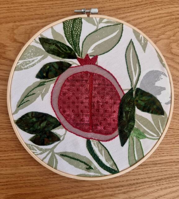 Pomegranate Wall Hanging Hand Embroidered Finished Hoop Art - image 1