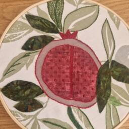 Pomegranate Wall Hanging Hand Embroidered Finished Hoop Art - thumbnail 3