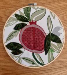Pomegranate Wall Hanging Hand Embroidered Finished Hoop Art - thumbnail 1