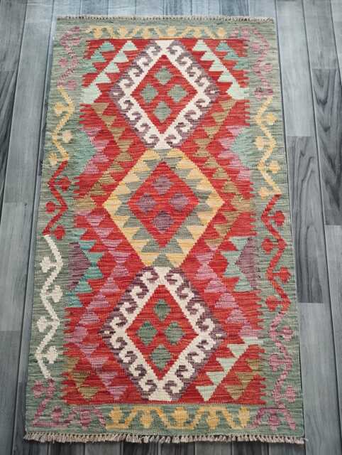 Kilim Rug Multicolour, Handmade Artisan Afghan Turkish Persian Qashqai Navajo Bohemian Natural Wool Flatweave 132x77 cm - image 1
