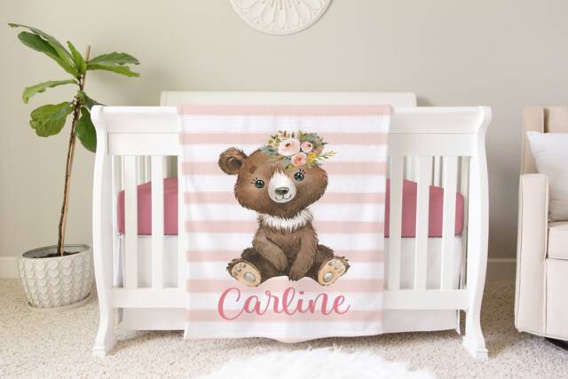 Personalized Baby Name Blanket Floral Gift Custom Coming Home Bear Hospital Shower New Mom - image 1