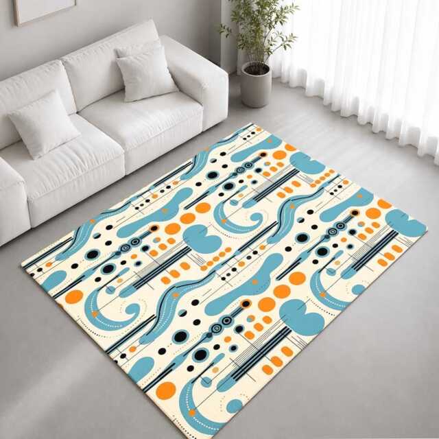 Teal Orange Retro Abstract Repeat Pattern Rug Non-Slip Soft Area Carpet Bedroom Living Room Hallway Mat Decor - Made in UK - image 1