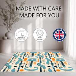 Teal Orange Retro Abstract Repeat Pattern Rug Non-Slip Soft Area Carpet Bedroom Living Room Hallway Mat Decor - Made in UK - thumbnail 2