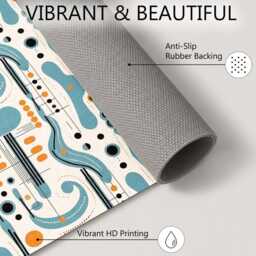 Teal Orange Retro Abstract Repeat Pattern Rug Non-Slip Soft Area Carpet Bedroom Living Room Hallway Mat Decor - Made in UK - thumbnail 4