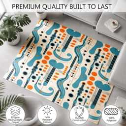 Teal Orange Retro Abstract Repeat Pattern Rug Non-Slip Soft Area Carpet Bedroom Living Room Hallway Mat Decor - Made in UK - thumbnail 3