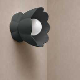 Small Vallea - Ceramic Flush Mount Wall Sconce Handmade Minimalist Flower Light Fixture in Shadow Charcoal Gray - thumbnail 3
