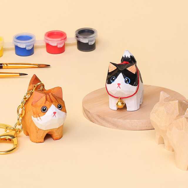 Hand-Carved Cat Painting Kit Personalized Keychain Craft - Gift For Lovers - image 1