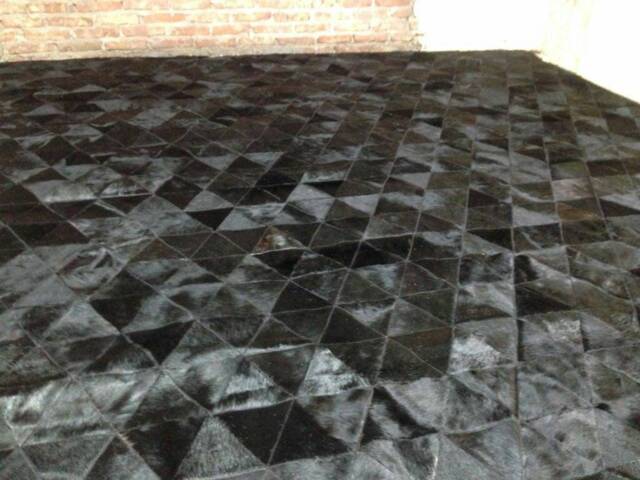 Cowhide Patchwork Rug Raw Leather Argentina - Free Shipping -Patchwork Rug, Model Triangle, Black Dyed Leather. 6' X 8' - image 1