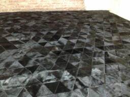 Cowhide Patchwork Rug Raw Leather Argentina - Free Shipping -Patchwork Rug, Model Triangle, Black Dyed Leather. 6' X 8' - thumbnail 1