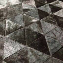 Cowhide Patchwork Rug Raw Leather Argentina - Free Shipping -Patchwork Rug, Model Triangle, Black Dyed Leather. 6' X 8' - thumbnail 4
