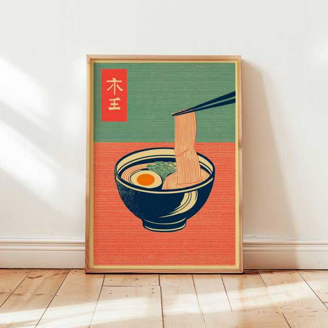 Japanese Ramen Poster, Ukiyo-E Style Kitchen Wall Art, Noodle Print, Woodblock Foodie Decor, Unique Asian Art Gift - image 1