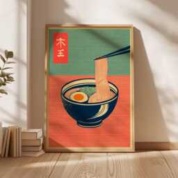 Japanese Ramen Poster, Ukiyo-E Style Kitchen Wall Art, Noodle Print, Woodblock Foodie Decor, Unique Asian Art Gift - thumbnail 3