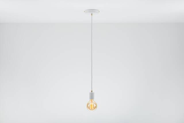 Bjorn Single Ceiling Pendant Lamp White Textile Cable Raw Brass - image 1