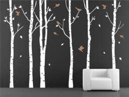 Birch Tree Wall Decals, White Trees, Teal Birds, Nursery Decor - thumbnail 3