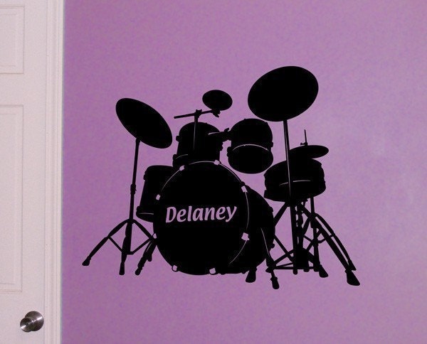 Drum Set, Personalized Decal. Drummer Monogram, Bedroom Vinyl Decal & Name Wall Decor. Music Band Decor, Musician Gift - image 1