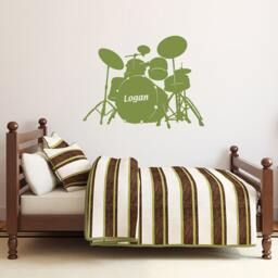 Drum Set, Personalized Decal. Drummer Monogram, Bedroom Vinyl Decal & Name Wall Decor. Music Band Decor, Musician Gift - thumbnail 2