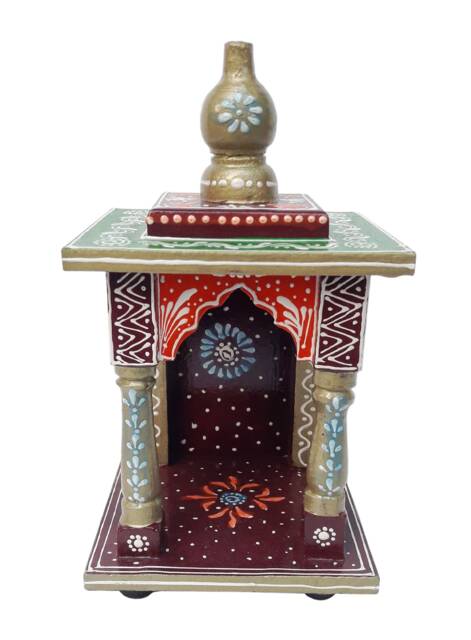 Hand Painted Wooden Temple Wall Hanging Pooja Ghar, Indian Mandir - image 1