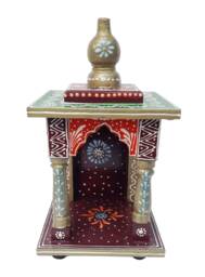 Hand Painted Wooden Temple Wall Hanging Pooja Ghar, Indian Mandir - thumbnail 1