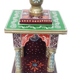 Hand Painted Wooden Temple Wall Hanging Pooja Ghar, Indian Mandir - thumbnail 3