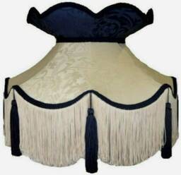 Handmade Navy Blue Victorian Lampshade Cream Fabric, Tassel Fringe