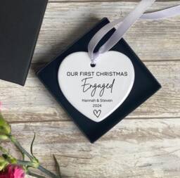 First Christmas Engaged Bauble, Engagement Gifts For Couple, Couple Gifts, 1st Xmas Engaged, Present Friends - thumbnail 1
